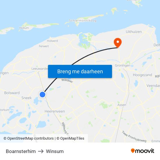 Boarnsterhim to Winsum map