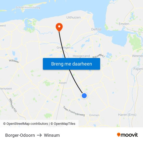 Borger-Odoorn to Winsum map