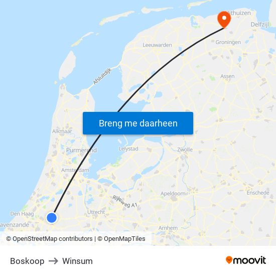Boskoop to Winsum map