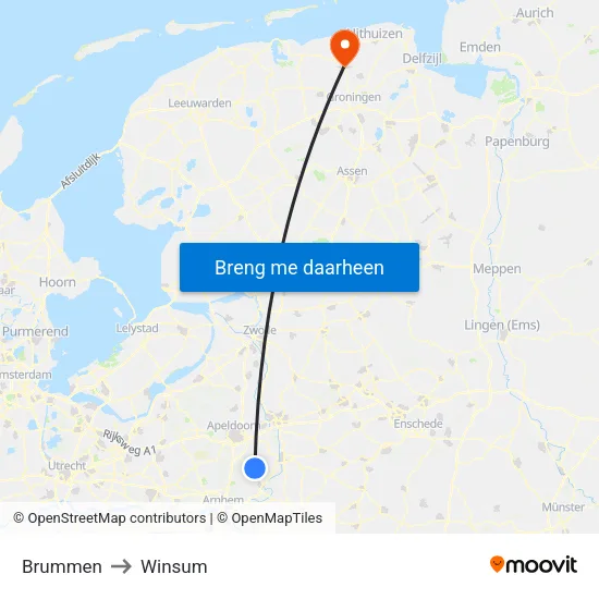 Brummen to Winsum map