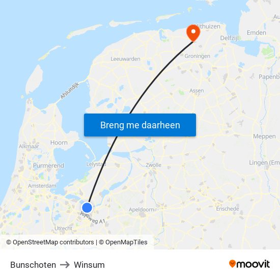 Bunschoten to Winsum map