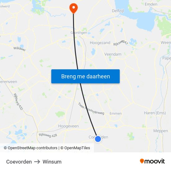 Coevorden to Winsum map