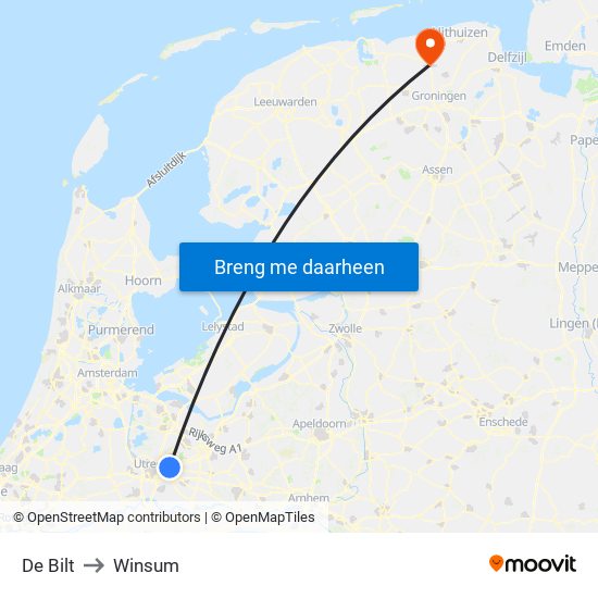 De Bilt to Winsum map
