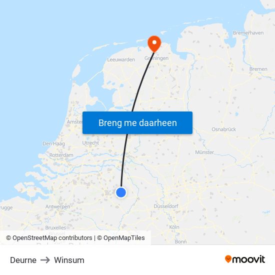 Deurne to Winsum map
