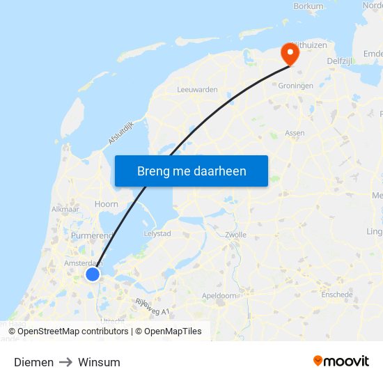 Diemen to Winsum map