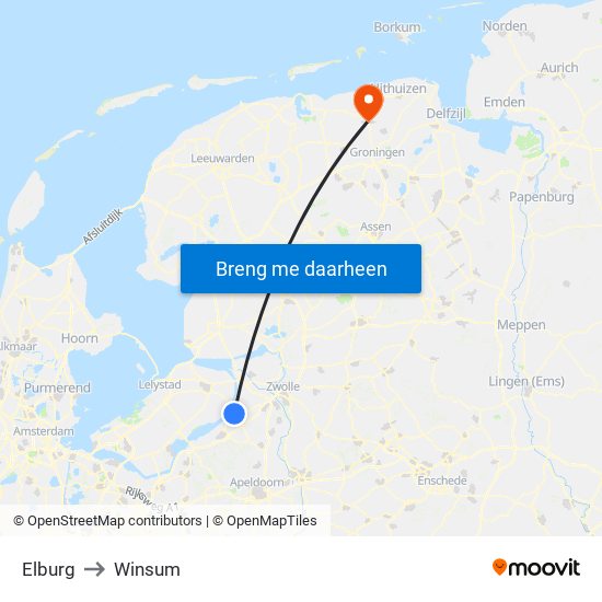 Elburg to Winsum map