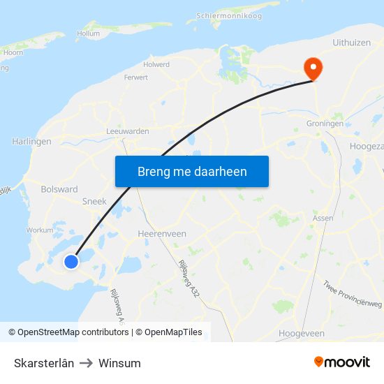 Skarsterlân to Winsum map