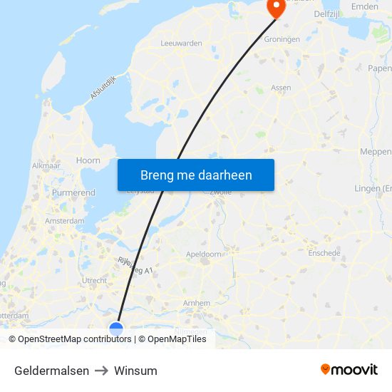 Geldermalsen to Winsum map