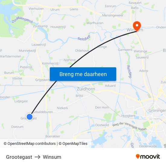 Grootegast to Winsum map
