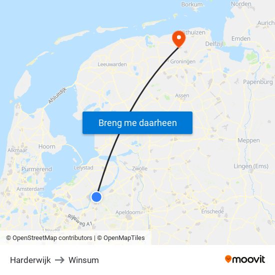 Harderwijk to Winsum map