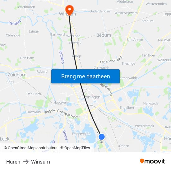 Haren to Winsum map