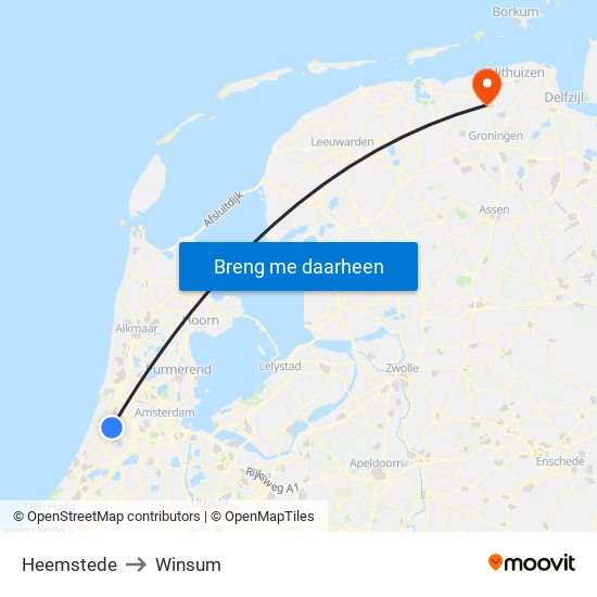 Heemstede to Winsum map