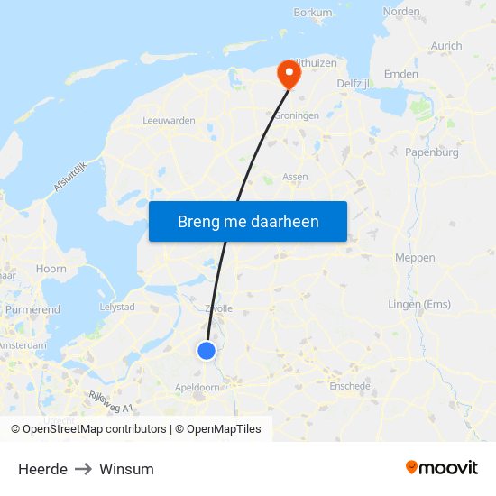 Heerde to Winsum map