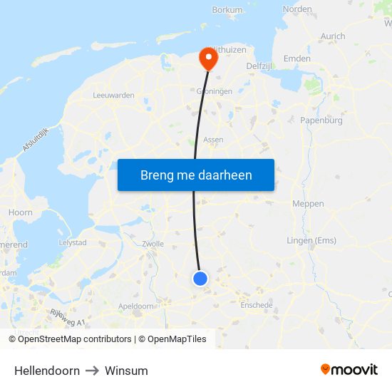 Hellendoorn to Winsum map