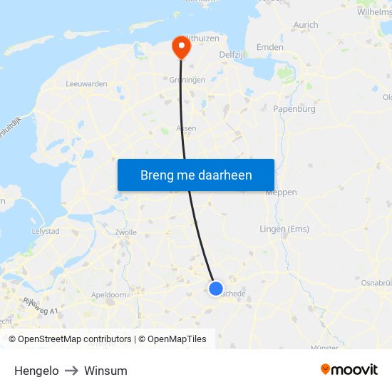 Hengelo to Winsum map