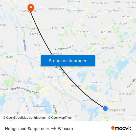Hoogezand-Sappemeer to Winsum map