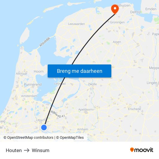 Houten to Winsum map