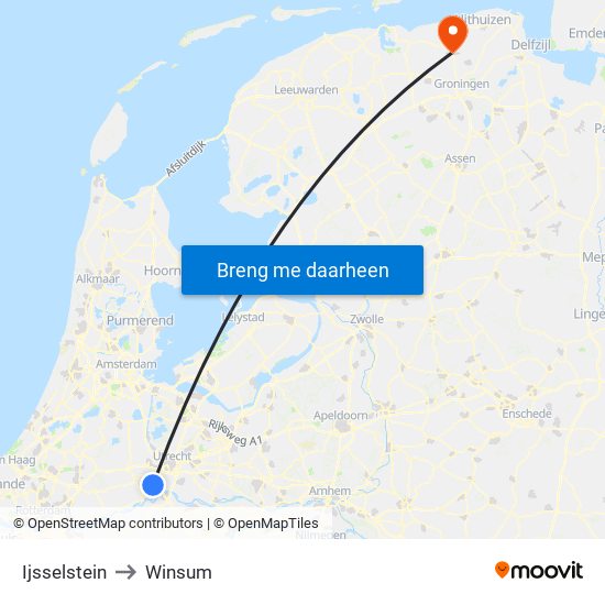 Ijsselstein to Winsum map