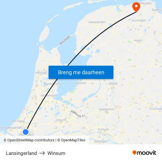 Lansingerland to Winsum map