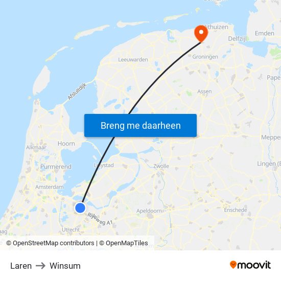 Laren to Winsum map