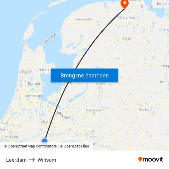 Leerdam to Winsum map