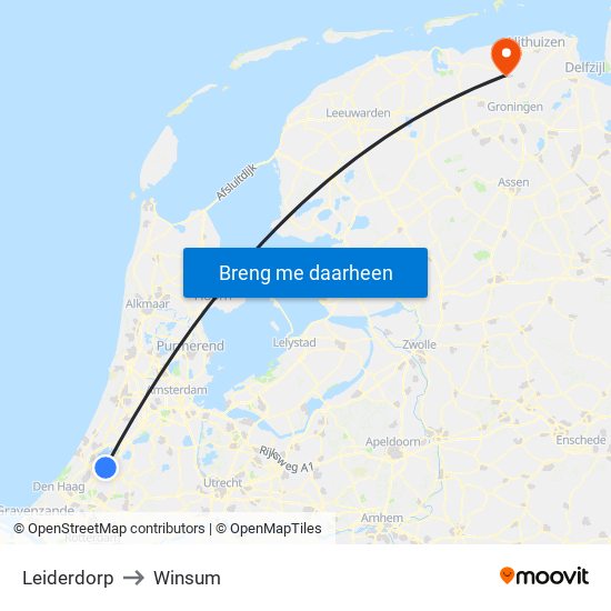 Leiderdorp to Winsum map
