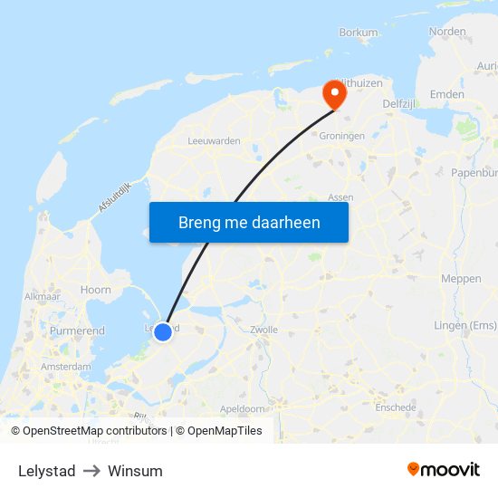 Lelystad to Winsum map