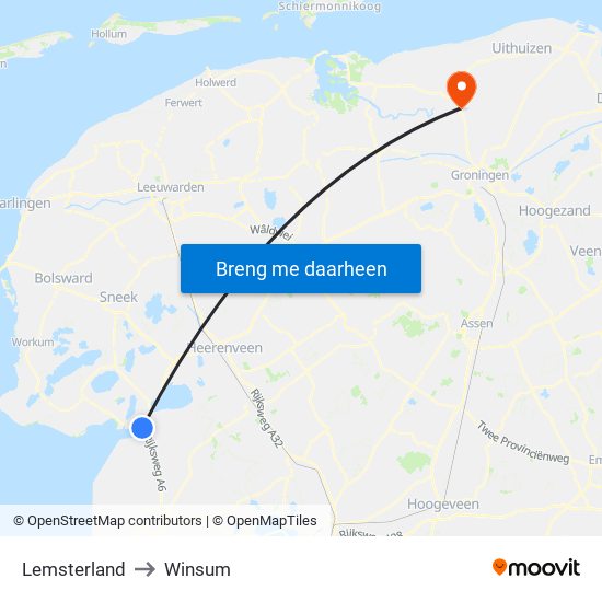 Lemsterland to Winsum map