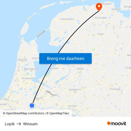 Lopik to Winsum map