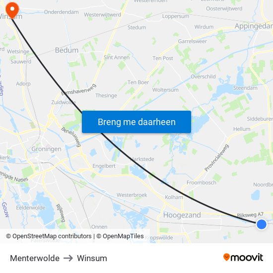 Menterwolde to Winsum map