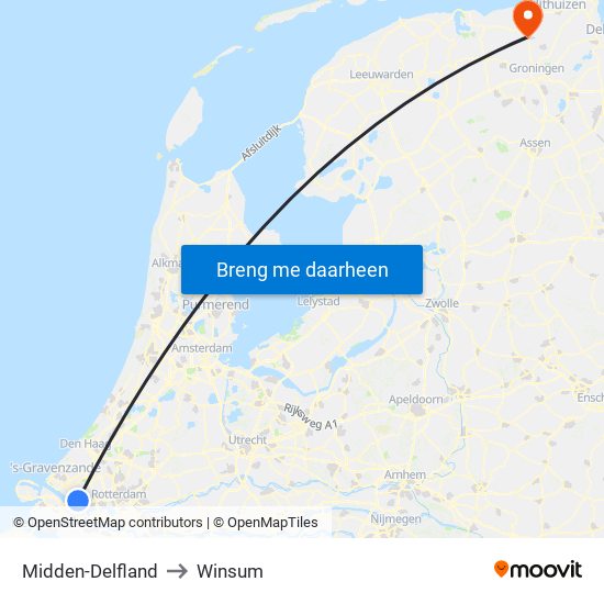 Midden-Delfland to Winsum map