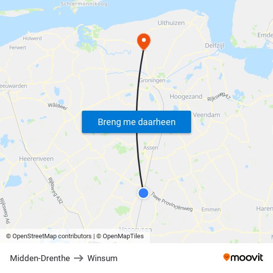 Midden-Drenthe to Winsum map
