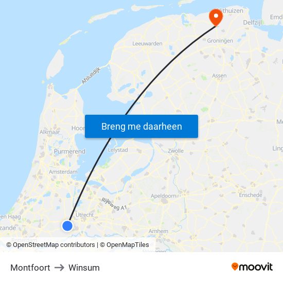 Montfoort to Winsum map