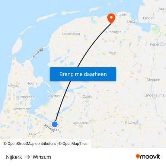 Nijkerk to Winsum map