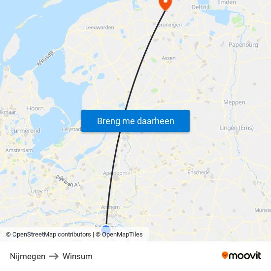 Nijmegen to Winsum map