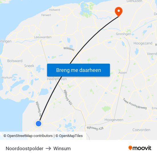 Noordoostpolder to Winsum map