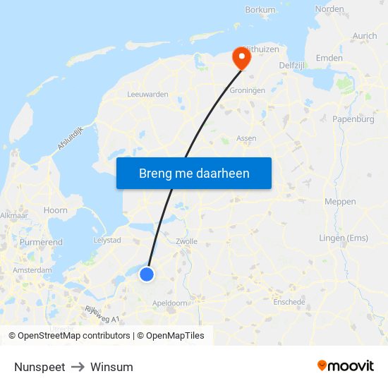 Nunspeet to Winsum map