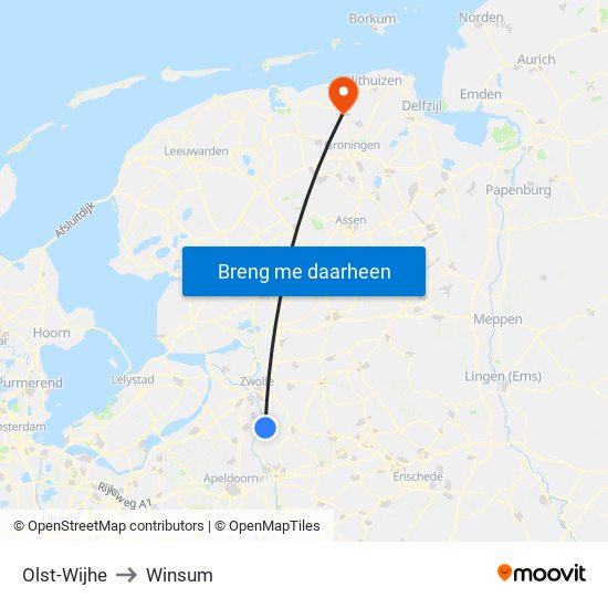Olst-Wijhe to Winsum map