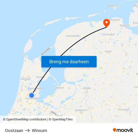 Oostzaan to Winsum map