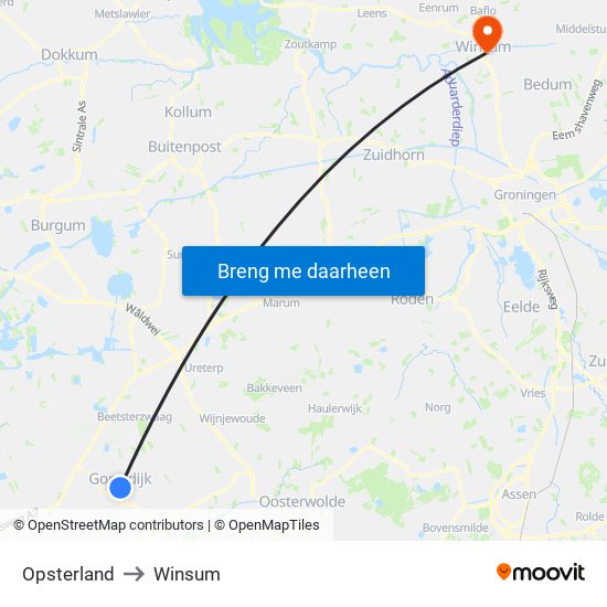 Opsterland to Winsum map