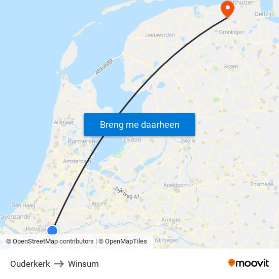 Ouderkerk to Winsum map