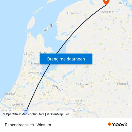 Papendrecht to Winsum map