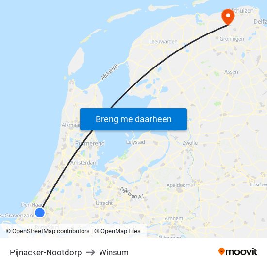 Pijnacker-Nootdorp to Winsum map