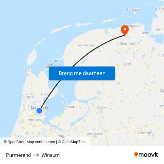 Purmerend to Winsum map