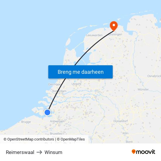 Reimerswaal to Winsum map