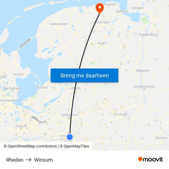 Rheden to Winsum map
