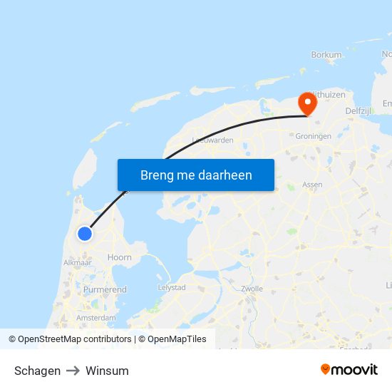 Schagen to Winsum map