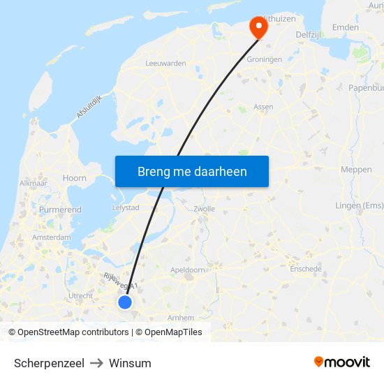 Scherpenzeel to Winsum map
