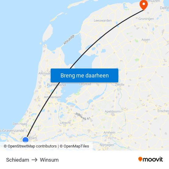Schiedam to Winsum map