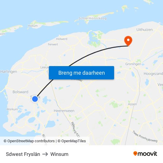 Sdwest Fryslân to Winsum map